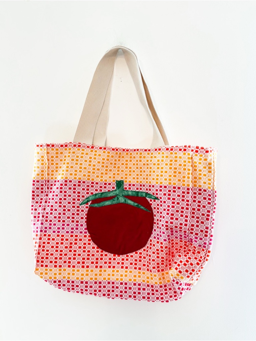 Handmade Tomato Appliqué Tote Bag | Cottagecore Market Tote